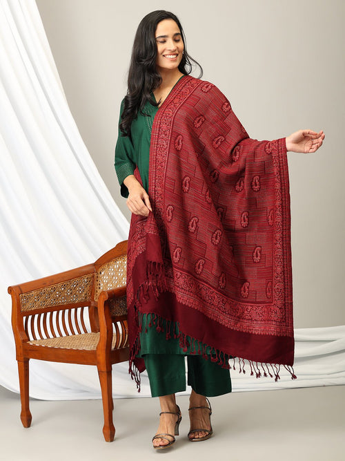 Onesize Wine Wrap Acrylic Woolen Stole - Winter Stoles