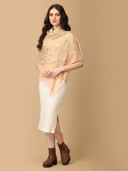Peach Blush Bouquet Fine Wool Embroidered Stoles - Winter Stoles
