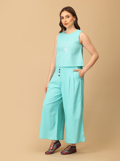 S Aqua About It Embroidered Women's Co ord Set - Women's Co - ord Set