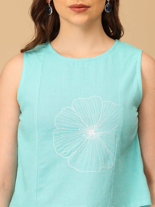 S Aqua About It Embroidered Women's Co ord Set - Women's Co - ord Set