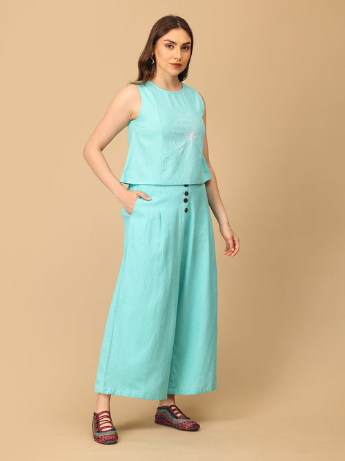 S Aqua About It Embroidered Women's Co ord Set - Women's Co - ord Set