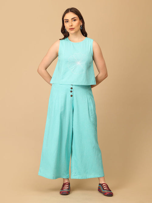 S Aqua About It Embroidered Women's Co ord Set - Women's Co - ord Set