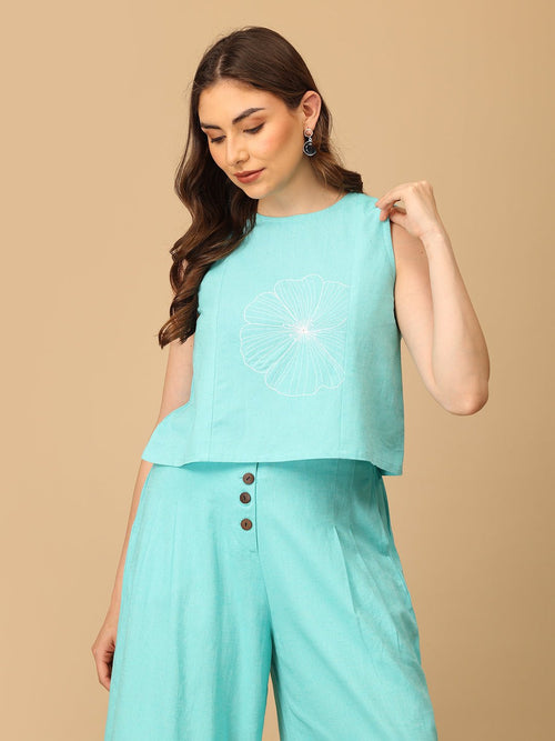 S Aqua About It Embroidered Women's Co ord Set - Women's Co - ord Set