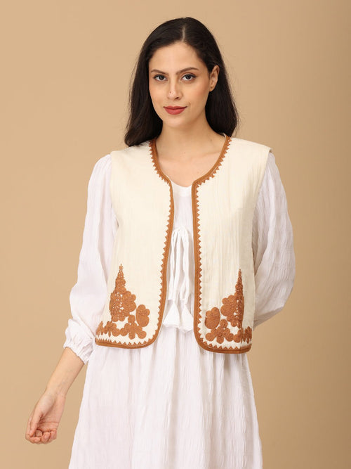 Beige - Beige the Way Women's Embroidered Vest Top - Women's Tops