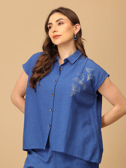 S Blue Fly High Embroidered Women's Co ord Set - Women's Co - ord Set