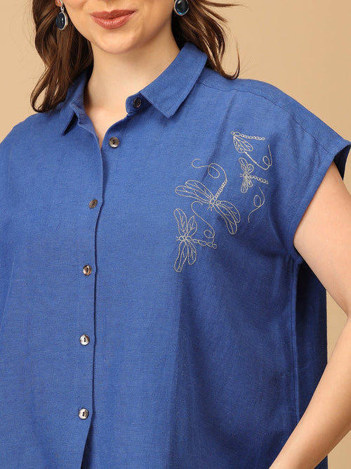 S Blue Fly High Embroidered Women's Co ord Set - Women's Co - ord Set