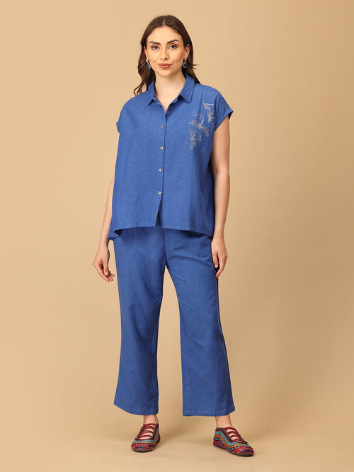 S Blue Fly High Embroidered Women's Co ord Set - Women's Co - ord Set