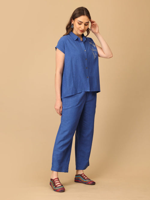 S Blue Fly High Embroidered Women's Co ord Set - Women's Co - ord Set