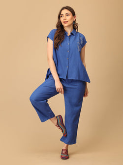 S Blue Fly High Embroidered Women's Co ord Set - Women's Co - ord Set