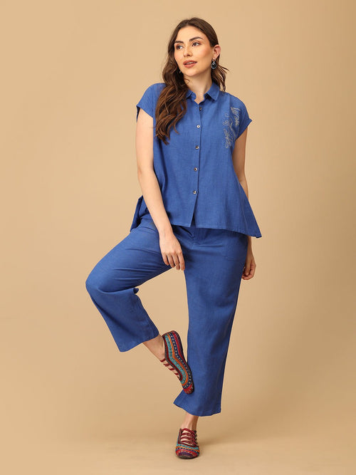 S Blue Fly High Embroidered Women's Co ord Set - Women's Co - ord Set