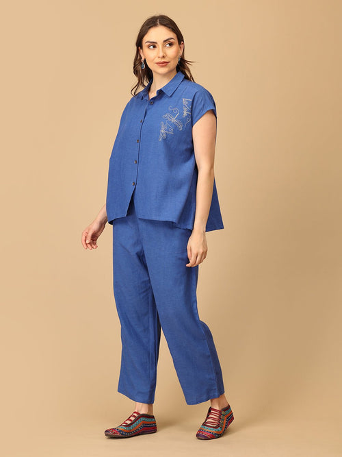 S Blue Fly High Embroidered Women's Co ord Set - Women's Co - ord Set