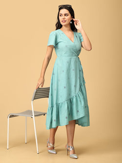 Blue - Blue Looming Beauty Women's Wrap Dress - Women's Dress