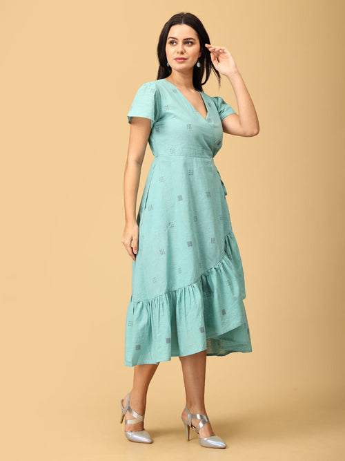 Blue - Blue Looming Beauty Women's Wrap Dress - Women's Dress