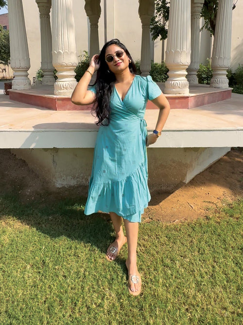 Blue - Blue Looming Beauty Women's Wrap Dress - Women's Dress