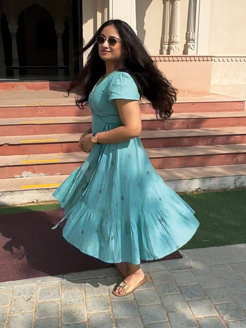 Blue - Blue Looming Beauty Women's Wrap Dress - Women's Dress