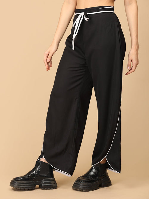 Black Classic Contrast Women's Trousers - Women's Bottoms