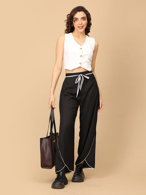 Black Classic Contrast Women's Trousers - Women's Bottoms