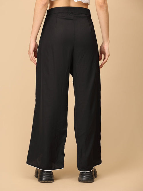 Black Classic Contrast Women's Trousers - Women's Bottoms