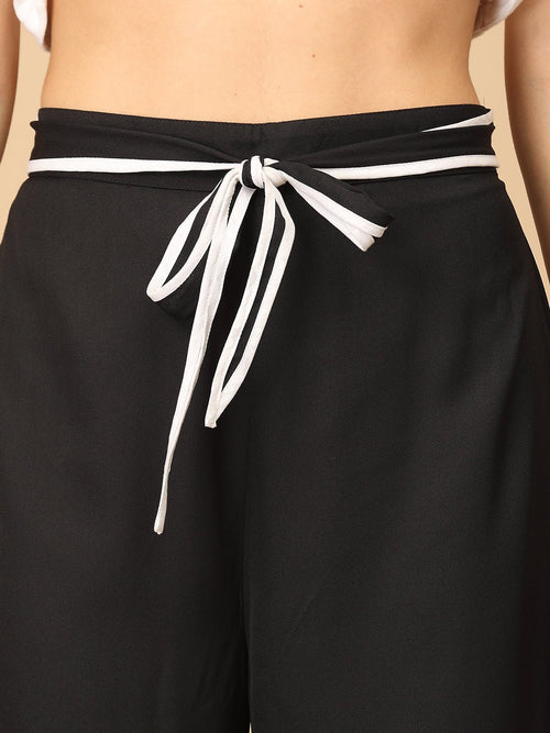 Black Classic Contrast Women's Trousers - Women's Bottoms