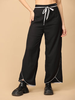 Black Classic Contrast Women's Trousers - Women's Bottoms