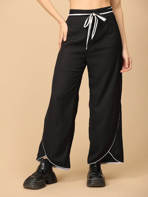 Black Classic Contrast Women's Trousers - Women's Bottoms