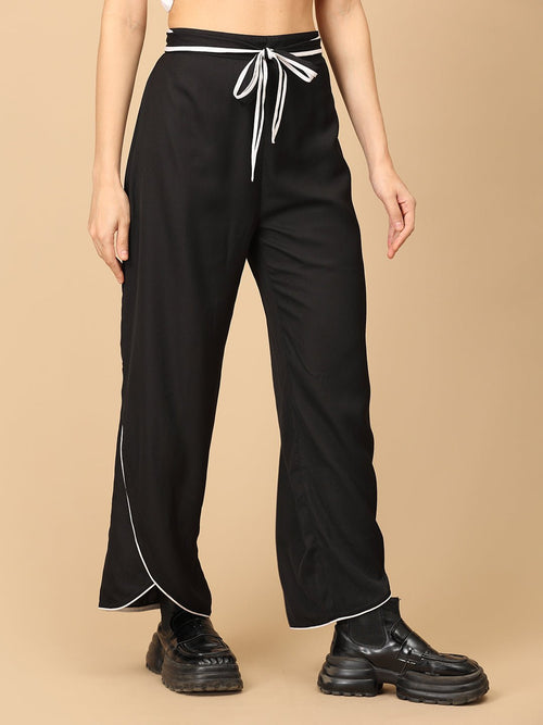 Black Classic Contrast Women's Trousers - Women's Bottoms