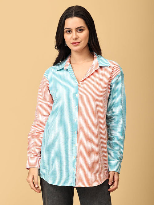 S Color Carnival Oversized Shirt - Women Oversized Tops