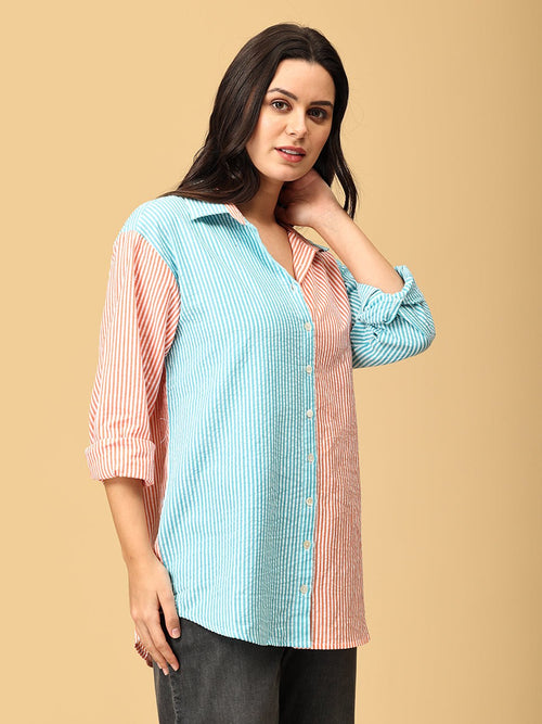 S Color Carnival Oversized Shirt - Women Oversized Tops