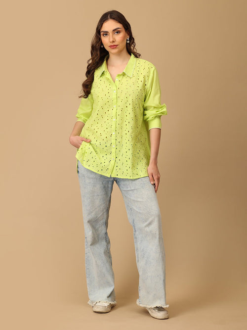 S Daisy Breeze Women's Oversized Schiffli Shirt - Women's Tops