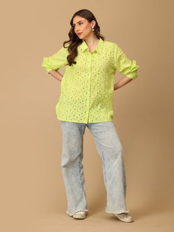 S Daisy Breeze Women's Oversized Schiffli Shirt - Women's Tops