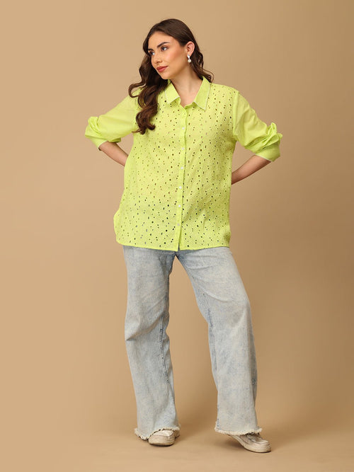 S Daisy Breeze Women's Oversized Schiffli Shirt - Women's Tops