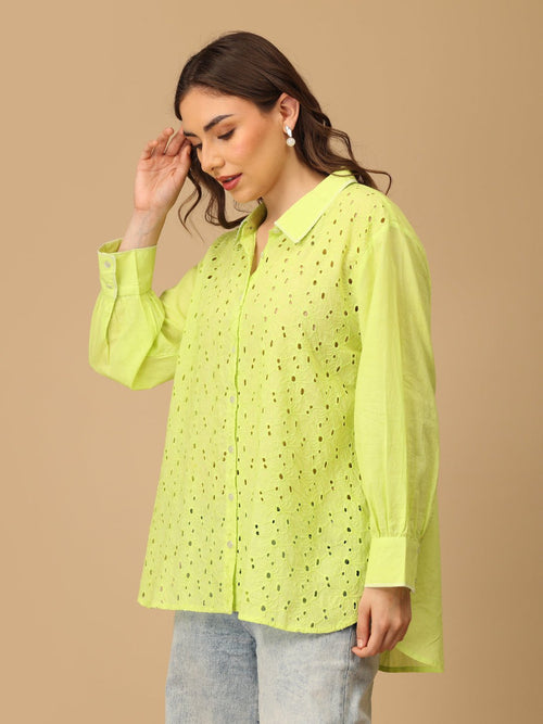 S Daisy Breeze Women's Oversized Schiffli Shirt - Women's Tops