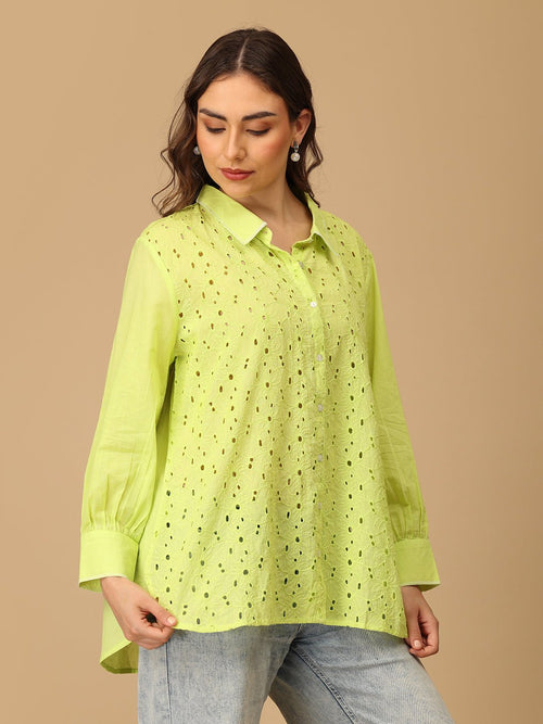 S Daisy Breeze Women's Oversized Schiffli Shirt - Women's Tops