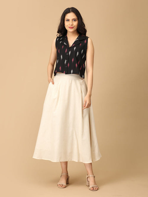Black and White Dash & Dark Women's Skirt and Handloom Top Set - Women's Co-ord Set