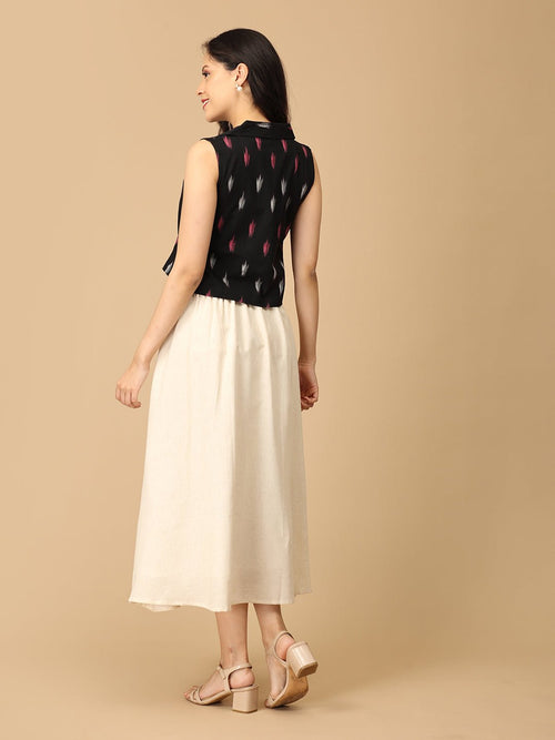 Black and White Dash & Dark Women's Skirt and Handloom Top Set - Women's Co-ord Set