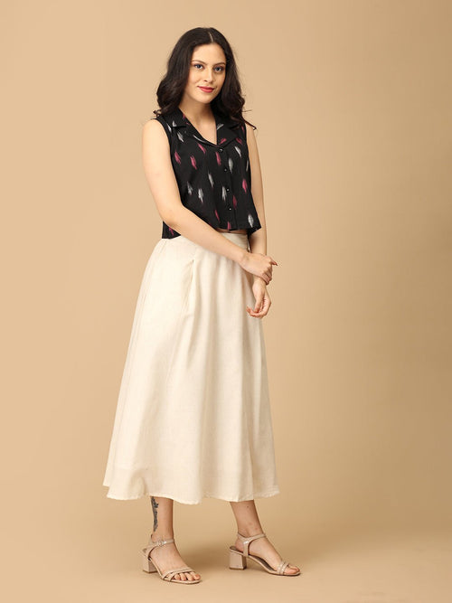Black and White Dash & Dark Women's Skirt and Handloom Top Set - Women's Co-ord Set