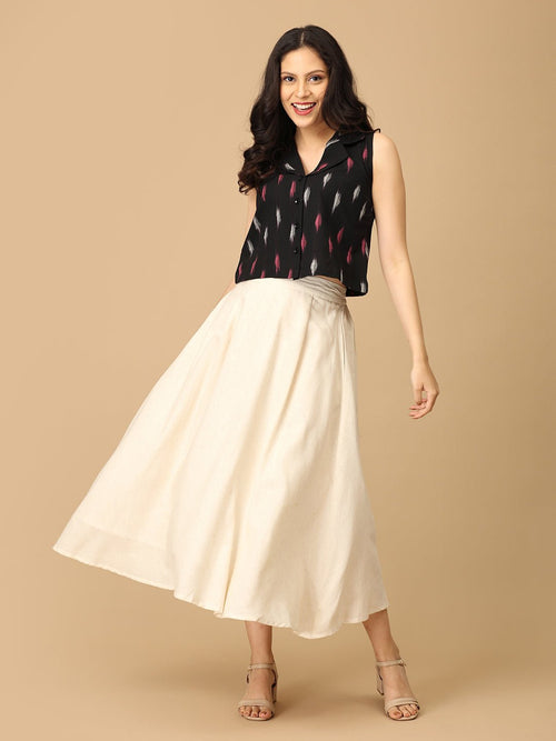 Black and White Dash & Dark Women's Skirt and Handloom Top Set - Women's Co-ord Set