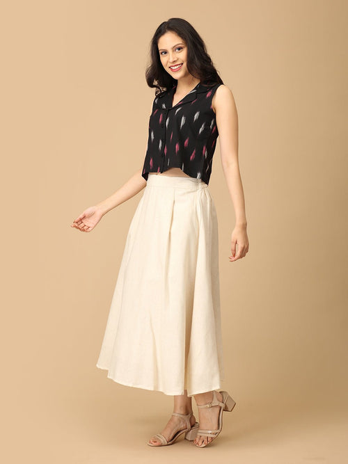 Black and White Dash & Dark Women's Skirt and Handloom Top Set - Women's Co-ord Set