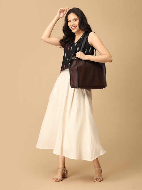 Black and White Dash & Dark Women's Skirt and Handloom Top Set - Women's Co-ord Set