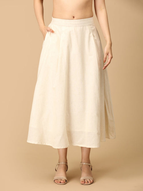 Coral and White Flare & Fizz Women's Skirt and Handloom Top Set - Women's Co-ord Set