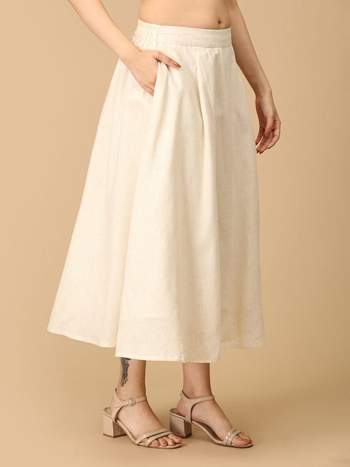 Coral and White Flare & Fizz Women's Skirt and Handloom Top Set - Women's Co-ord Set