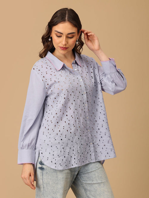 S Lavendaze Women's Oversized Schiffli Shirt - Women's Tops