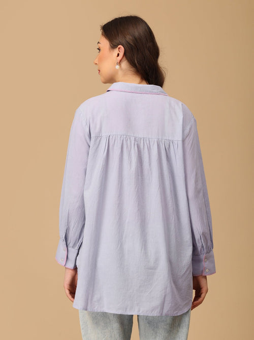 S Lavendaze Women's Oversized Schiffli Shirt - Women's Tops