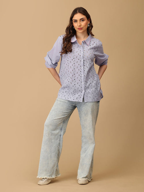 S Lavendaze Women's Oversized Schiffli Shirt - Women's Tops