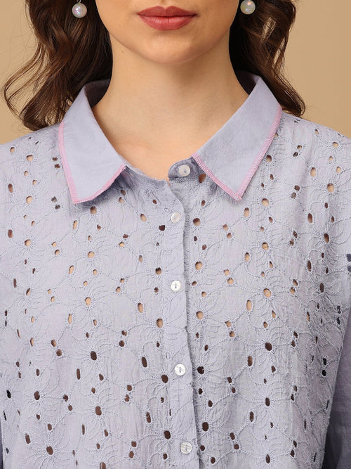 S Lavendaze Women's Oversized Schiffli Shirt - Women's Tops