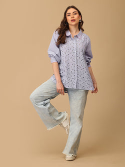 S Lavendaze Women's Oversized Schiffli Shirt - Women's Tops