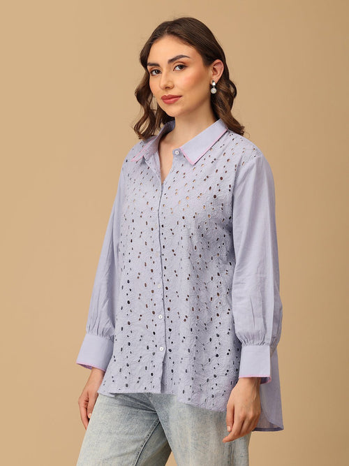 S Lavendaze Women's Oversized Schiffli Shirt - Women's Tops