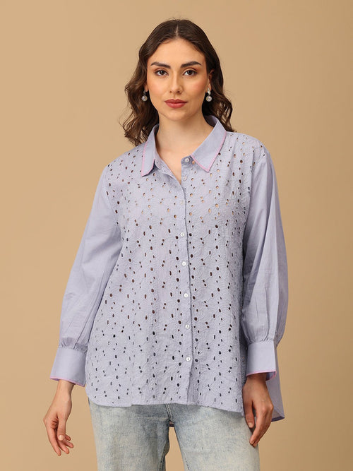 S Lavendaze Women's Oversized Schiffli Shirt - Women's Tops