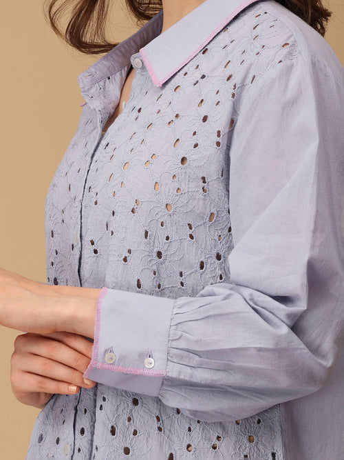 S Lavendaze Women's Oversized Schiffli Shirt - Women's Tops