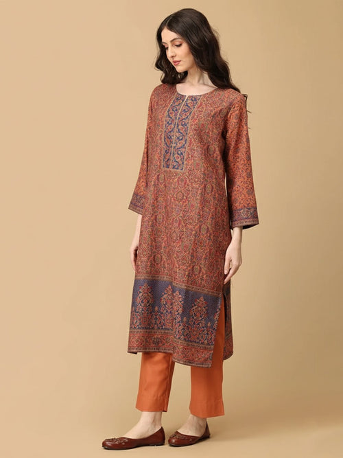 Rust Mehrani Roop Women's Cashmilon Kurta Set with Shawl - Womens Ethnic Set
